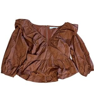 ASTR the Label Ruffle‎ Peplum Blouse Balloon Sleeve Top Brown L